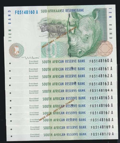 SA MBOWENI R10 X 11  UNC BANKNOTES  IN SEQUENCE