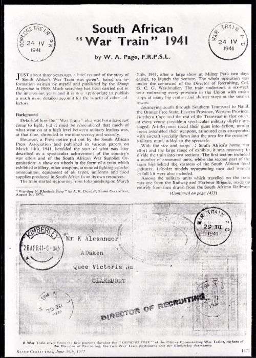 SA 1941 WAR TRAIN LETTER, SAVINGS STAMP, CANCEL & ARTICLE