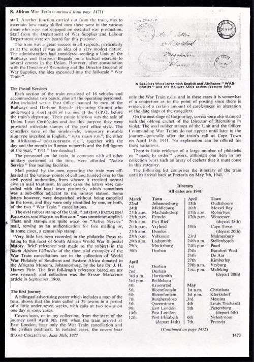 SA 1941 WAR TRAIN LETTER, SAVINGS STAMP, CANCEL & ARTICLE