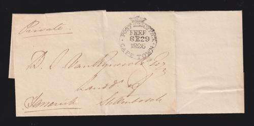 COGH SUPERB 1826 "FREE" COVER CAPETOWN TO STELLENBOSCH