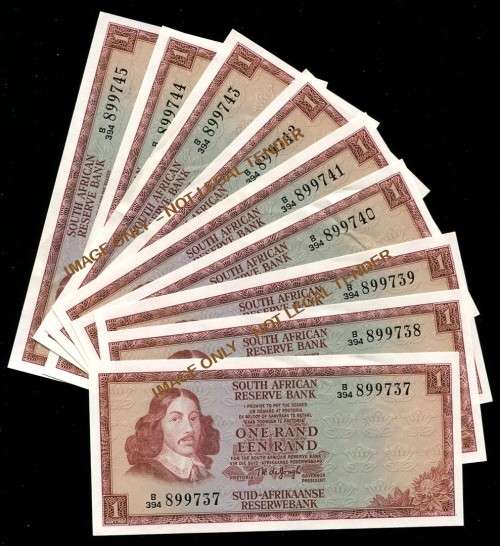 SA TW DE JONGH R1  UNC BANKNOTES IN SERIES X 9  -3RD ISSUE 1975