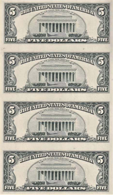 USA "BLACK ANGUS" UNCUT LINCOLN $5 BANKNOTES WITH CERT IN FOLDER