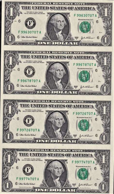 USA `BLACK ANGUS` UNCUT WASHINGTON  $1 BANKNOTES WITH CERT IN FOLDER