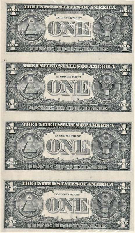 USA `BLACK ANGUS` UNCUT WASHINGTON  $1 BANKNOTES WITH CERT IN FOLDER