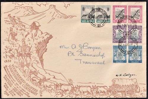 SA UNUSUAL 1938 VOORTREKKER  CANCELLATIONS - KRUGERSDORP -SIGNED