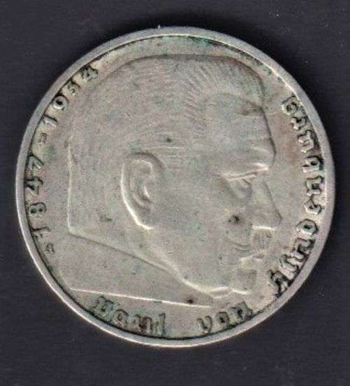 GERMAN THIRD REICH  - 2 REICHSMARK  SILVER COIN -1937