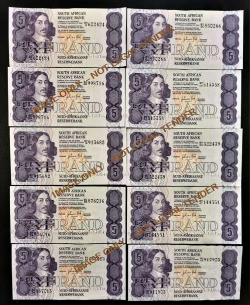 FIVE RAND NOTES G DE KOCK x 10 GOOD CONDITION
