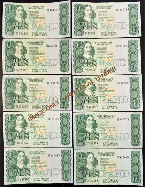 TEN  RAND GPC DE KOCK  BANKNOTES X 10 GOOD CONDITION