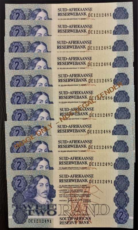 GPC DE KOCK TWO RAND NOTES  - 1983/89 - 3RD ISSUE - 11 NOTES -  IN SERIES