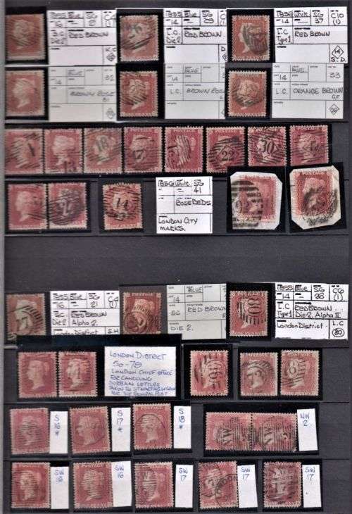 GB 1841 1d  RED FANTASTIC COLLECTION OF POSTMARKS IN STOCKBOOK- HIGH CAT VALUE!