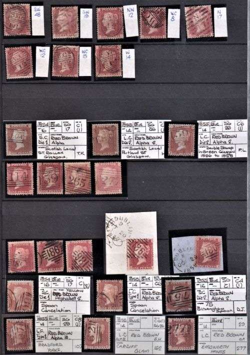 GB 1841 1d  RED FANTASTIC COLLECTION OF POSTMARKS IN STOCKBOOK- HIGH CAT VALUE!