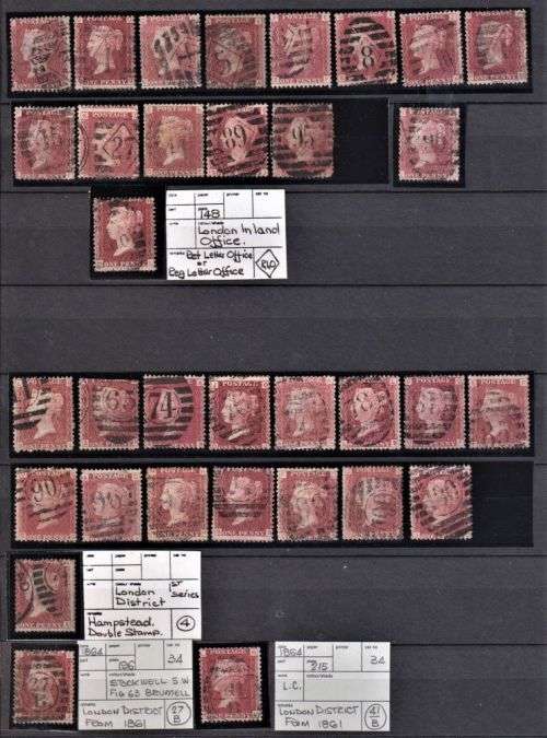 GB 1841 1d  RED FANTASTIC COLLECTION OF POSTMARKS IN STOCKBOOK- HIGH CAT VALUE!