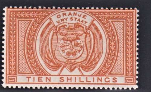 ORANGE FREE STATE 1882 FISCAL 10/- SUPERB UNMOUNTED MINT -CV R3500 +