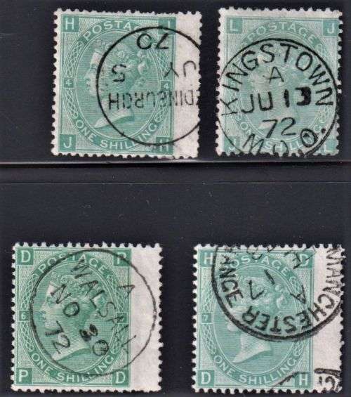 GB 1867 1/- PLATES 4-7 SUPERB USED SG 117 CV 245 POUNDS