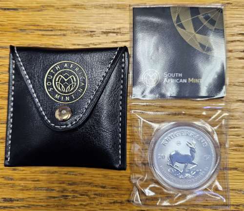 SILVER 1 OZ KRUGERRAND 50TH ANNIV MINTMARK WITH SA MINT POUCH AND CERTIFICATE -  2017