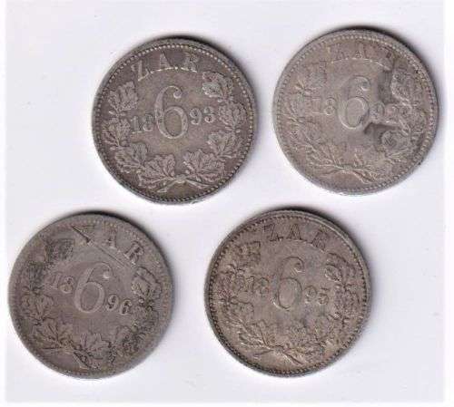 ZAR 6d COIN COLLECTION - 4 coins - 1892,1893,1895,1896