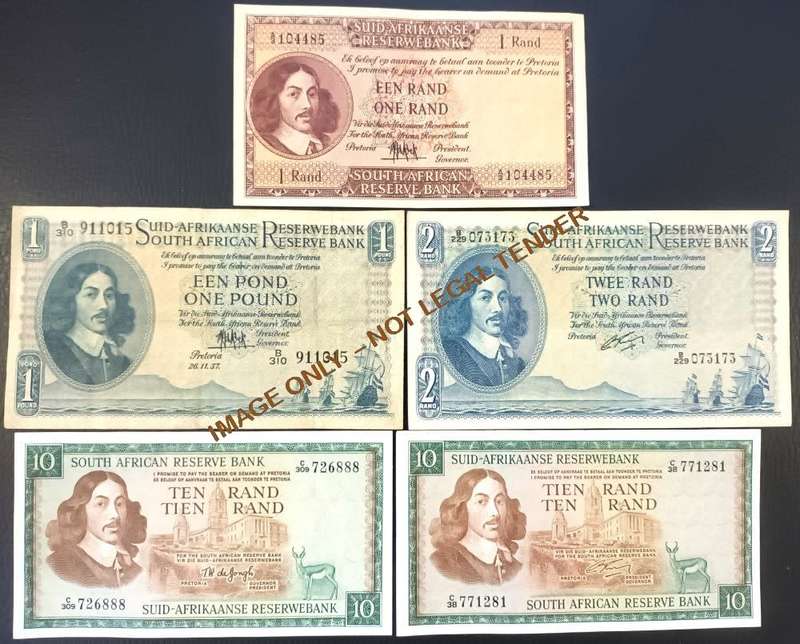 SOUTH AFRICAN BANKNOTE COLLECTION X 5 NOTES