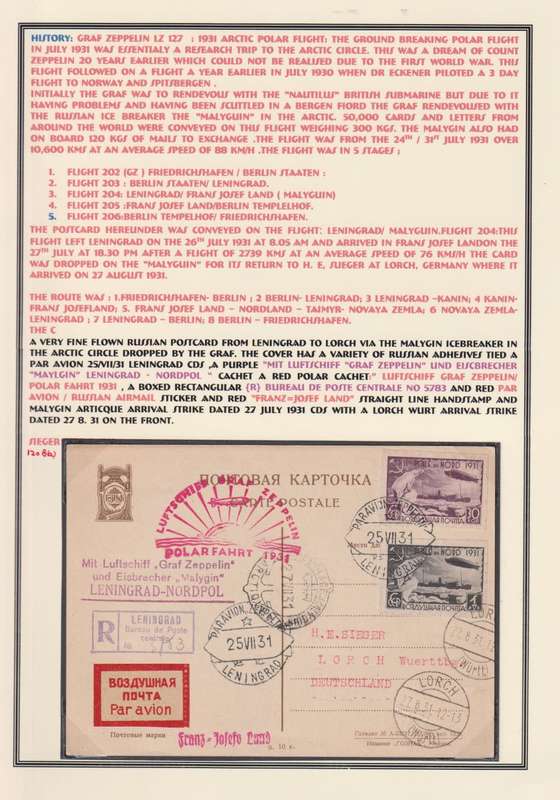 GERMANY 1931 ARCTIC POLAR  ZEPPELIN FLIGHT POSTCARD RUSSIAN RETURN- SCARCE!