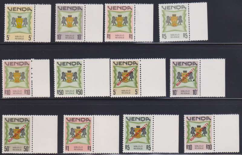 VENDA  REVENUE & PENALTY STAMPS VALUES TO R50 UNMOUNTED MINT