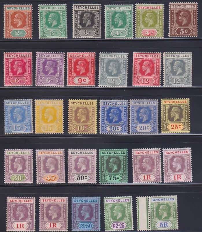 SEYCHELLES 1921-2 KGV SET FINE HINGED MINT PLUS SHADES CV £200+