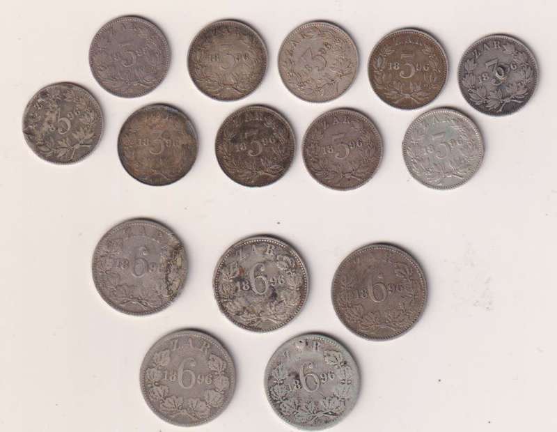 ZAR 3d & 6d COIN COLLECTION -   15 coins -1896
