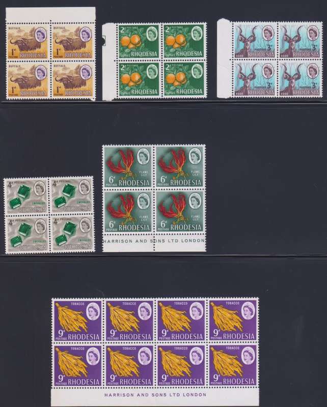 RHODESIA 1966 HARRISON DEFIN SET BLOCKS  UM