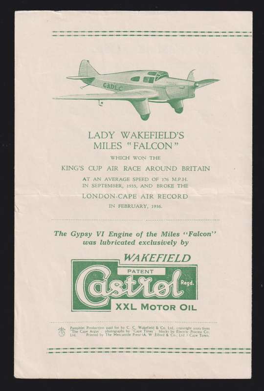 1936 TOMMY ROSE RECORD  FLIGHT LONDON - JOHANNESBURG BOOKLET