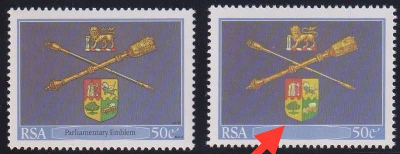 RSA 1985 PARLIAMENT 50c WITH BLACK PRINTING OMITTED UM  - SACC 591a CV R15000