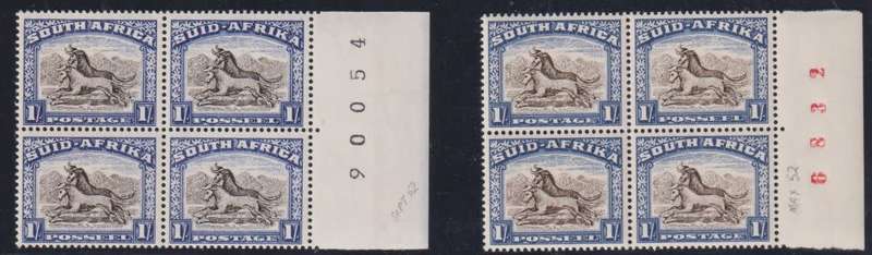 SA 1950/2  1/- SHEET NUMBER & ARROW BLOCKS UNMOUNTED MINT - CV R1700+