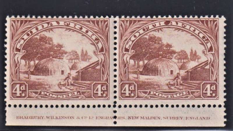 SA 1927 4d INSCRIPTIONAL PAIR  LONDON PRINTING UM- SACC 35