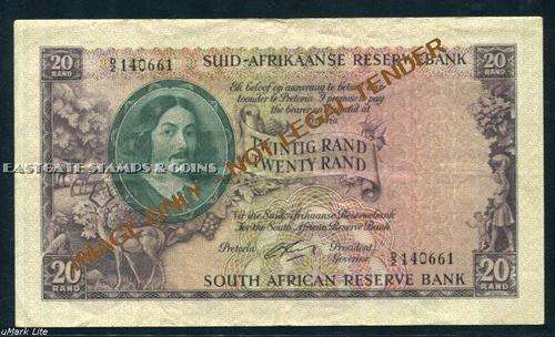 SOUTH AFRICA BIG TWENTY RAND BANKNOTE -RISSIK- 1962 - 1ST Issue.