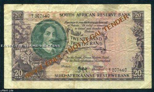 SOUTH AFRICA BIG TWENTY RAND BANKNOTE -M. H.DE KOCK- 1961 - 4th Issue.