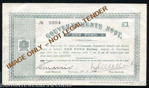 ZAR EEN POND GOUVERNEMENTS NOOT- PRETORIA ISSUE - Variety A -  no "N0" PRINTED ON NOTE.