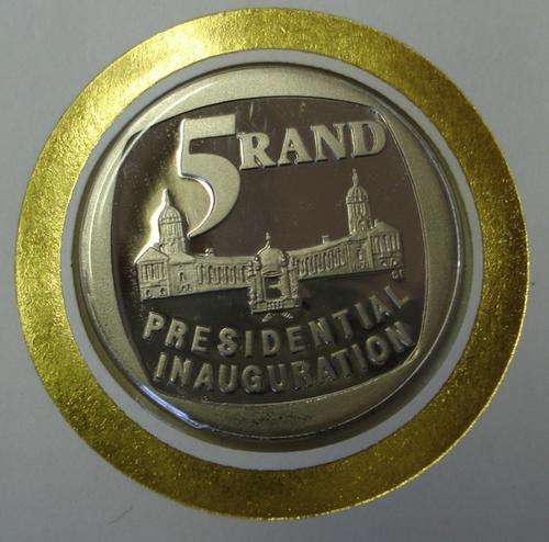 SOUTH AFRICA R5  COIN  on FDC- 1994 MANDELA PRESIDENTIAL INAUGURATION !!DONT MISS!!