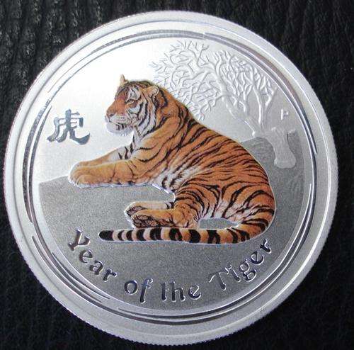 2010 AUSTRALIA 50c YEAR OF THE TIGER -ENAMELED -1/2 TROY Oz .999 FINE SILVER