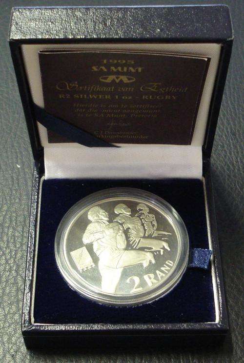 SOUTH AFRICA  1995 RUGBY  PROOF SILVER TWO RAND