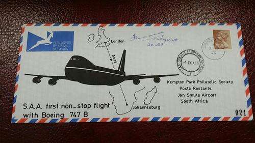SAA 1st FLIGHT BOEING 747 B  SIGNED 1973!