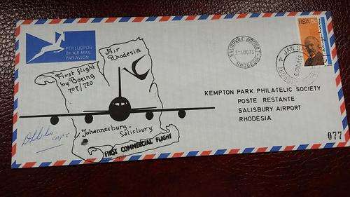 AIR RHODESIA 1st FLIGHT JOBURG - SALISBURY  SIGNED 1973!