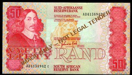 FIFTY RAND NOTE  unc G DE KOCK  1984
