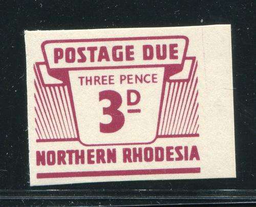 NORTHERN RHODESIA 3d POSTAGE DUE IMPERF-RARE!