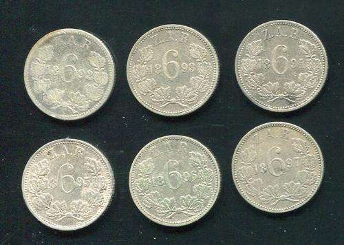 Z.A.R  SILVER SIXPENCE COLLECTION - +1892+1893+1894+1895+1896+1897