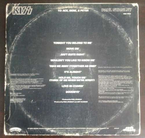 Paul Stanley Solo Album LP VG Cover VG