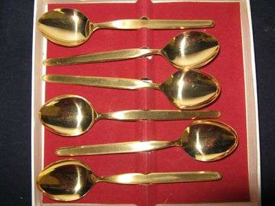 Boxed set vintage Amefa (Sheffield UK) 23 ct gold plate teaspoons