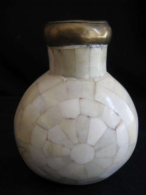 Small vintage Indian brass vase with shell inlay work