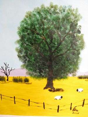 Pieter van der Westhuizen style tree and sheep