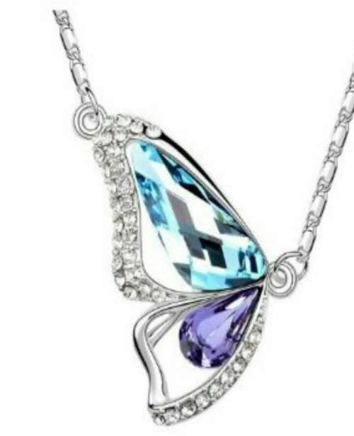 White Gold Plated Crystal Butterfly Pendant Necklace