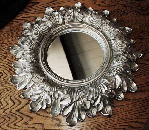 Ornate Silver Round Mirror