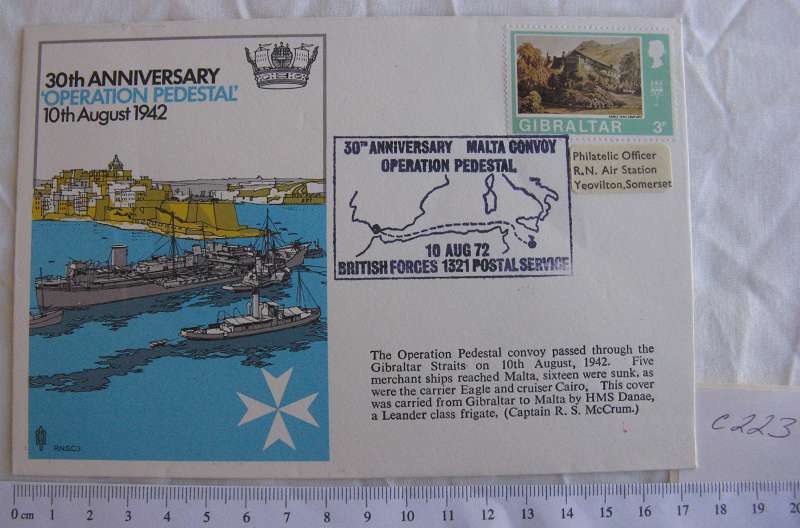 R.N.S.C.3. 30th ANNIVERSARY 'OPERATION PEDESTAL'. STAMPED: BRITISH FORCES POSTAL SERVICES 10 AUG 72.