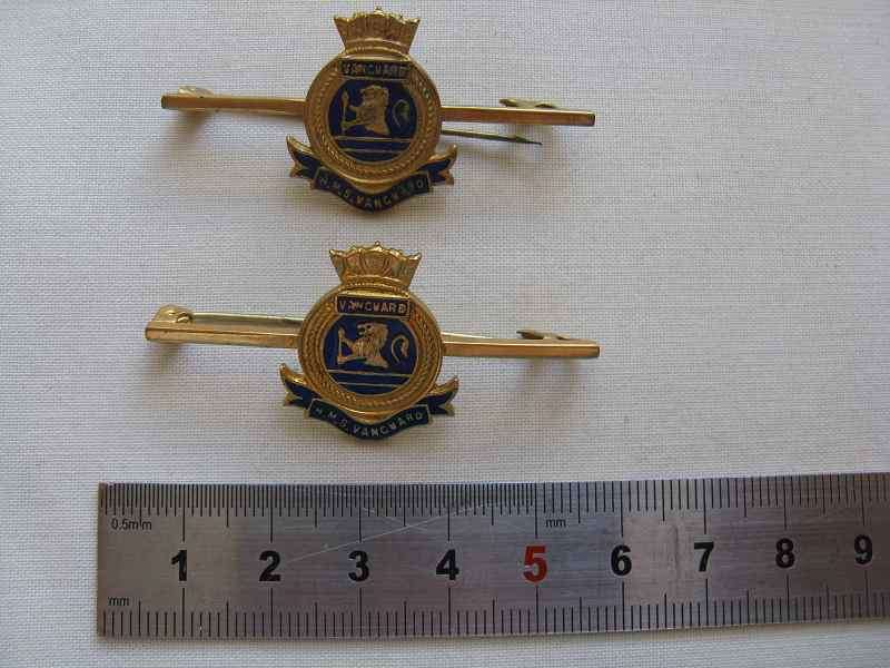 HMS VANGUARD PIN BADGES x 2.