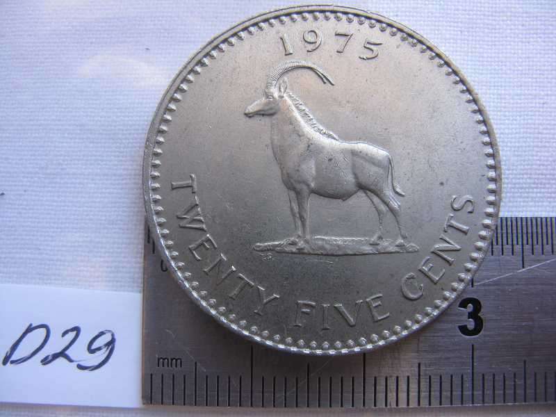 RHODESIA TWENTY FIVE CENTS 1975.